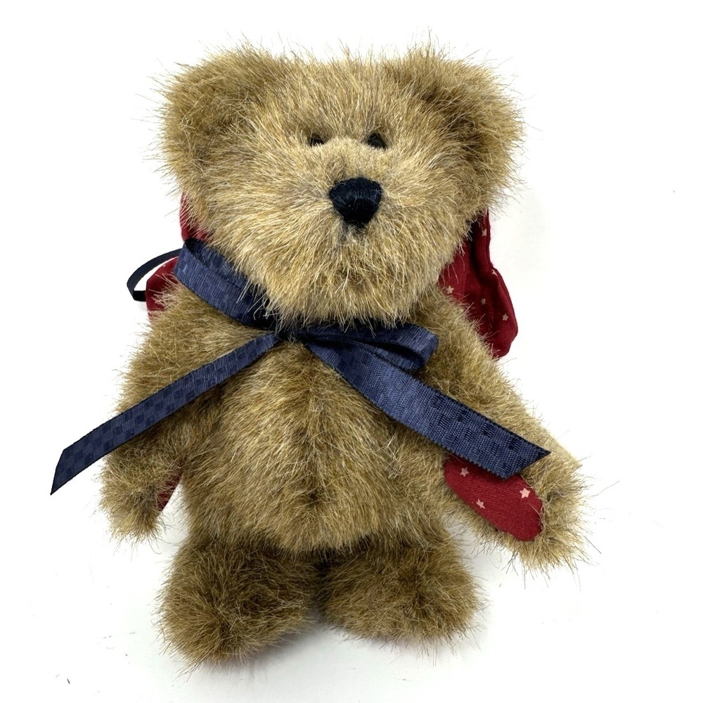 Boyds Angel Bear Ornament Betsie Angelstar Patriotic Red Wings 6" Mocha Bear NEW